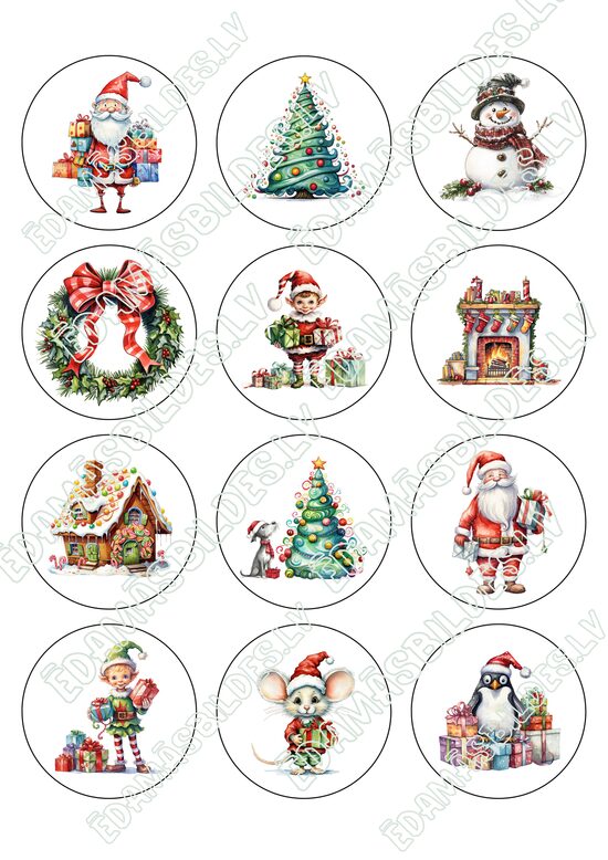 Cukura papīrs ar apdruku "Ziemassvētki Nr 11", aplīši 6 cm